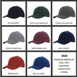 Premium American Twill Cap Contrast Peak Under-one size-BLACK/GREY