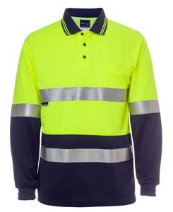 JB's HI VIS L/S (D+N) COTTON BACK POLO-4XL-LIME/NAVY