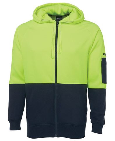 JB's HV FULL ZIP FLEECY HOODIE-L-LIME/NAVY