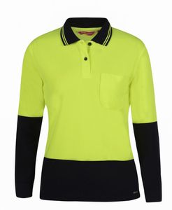 JB's LADIES HV L/S COMFORT POLO-12-LIME/NAVY