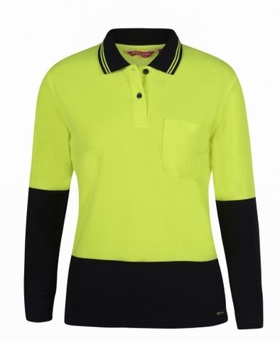 JB's LADIES HV L/S COMFORT POLO-12-LIME/NAVY