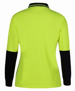 JB's LADIES HV L/S COMFORT POLO-12-LIME/NAVY