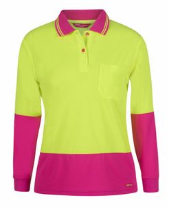 JB's LADIES HV L/S COMFORT POLO-12-LIME/NAVY