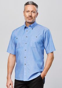 Wrinkle Free Chambray Mens S/S Shirt-L  -BLUE