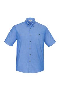 Wrinkle Free Chambray Mens S/S Shirt-L  -BLUE