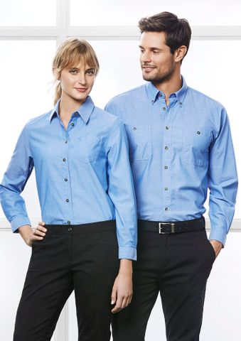 Wrinkle Free Chambray Mens L/S Shirt-L  -BLUE