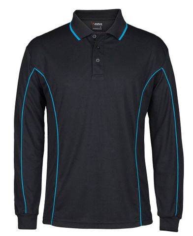 JB's PIPING L/S POLO               -2XL-BLACK/AQUA