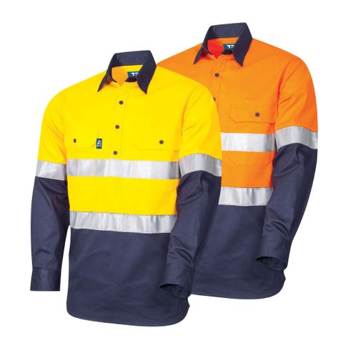 Lightweight Vented L/S Closed Front Hi-Vis Drill Shirt With 3M Tape