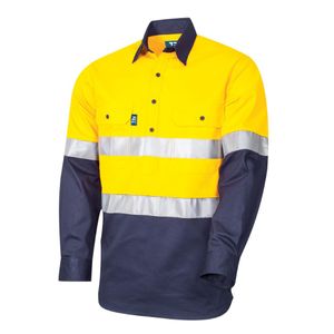 Lightweight Vented L/S Closed Front Hi-Vis Drill Shirt With 3M Tape