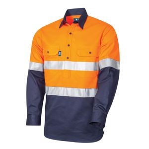 Lightweight Vented L/S Closed Front Hi-Vis Drill Shirt With 3M Tape