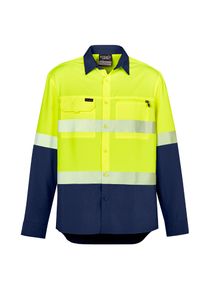 SYZMIK Mens Hi Vis Outdoor Segmented Tape L/S Shirt-2XL-YELLOW/NAVY