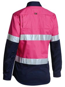 Bisley Womens 3M Taped Two Tone Hi Vis Cool Lightweight Shirt-Long Sleeve-10-YELLOW/NAVY