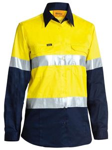 Bisley Womens 3M Taped Two Tone Hi Vis Cool Lightweight Shirt-Long Sleeve-10-YELLOW/NAVY