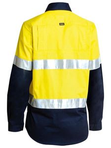 Bisley Womens 3M Taped Two Tone Hi Vis Cool Lightweight Shirt-Long Sleeve-10-YELLOW/NAVY