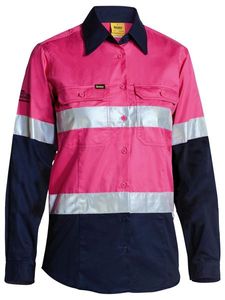 Bisley Womens 3M Taped Two Tone Hi Vis Cool Lightweight Shirt-Long Sleeve-10-YELLOW/NAVY