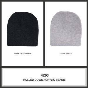Rolled Down Arcylic Beanie-One Size-Grey Marle