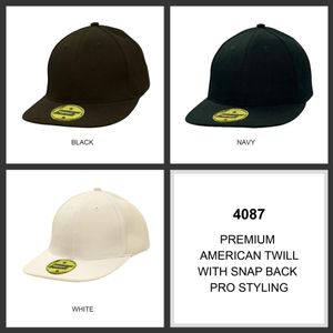 Premium American Twill Cap with Snap Back Pro Styling-One Size-Black