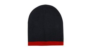 Roll Down Two Tone Acrylic Beanie-One Size-Red/Charcoal