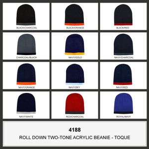 Roll Down Two Tone Acrylic Beanie-One Size-Red/Charcoal