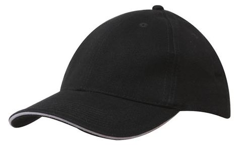 Brushed Heavy Cotton Cap with Sandwich Trim-One Size-Black/White