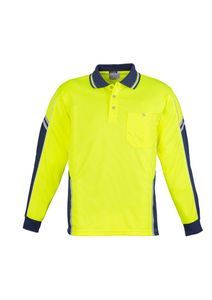 SYZMIK Mens Hi Vis Squad L/S Polo-L-YELLOW/NAVY