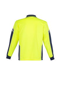 SYZMIK Mens Hi Vis Squad L/S Polo-L-YELLOW/NAVY