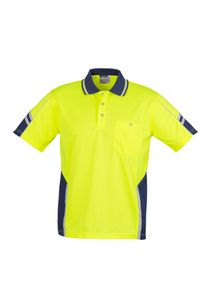 SYZMIK Mens Hi Vis Squad S/S Polo-L-YELLOW/NAVY