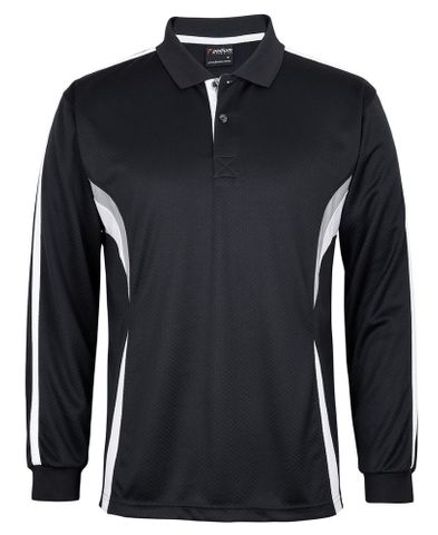 JB's PODIUM COOL POLO L/S-L-BLACK/WHITE/GREY