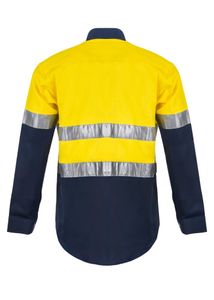 LIGHTWEIGHT HI VIS TWO TONE L/S VENTED COTTON DRILL SHIRT WITH CSR TAPE-S-ORANGE/NAVY
