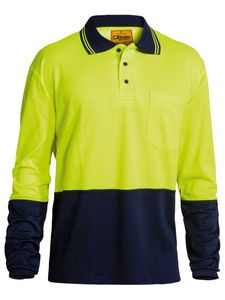 Bisley 2 Tone Hi Vis Polo Shirt - Long Sleeve     -M  -ORANGE/NAVY