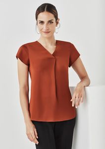 LADIES KAYLA V-NECK PLEAT BLOUSE-14  -AUBURN