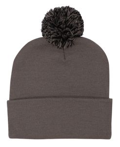 Acrylic Beanie with Pom Pom-one size-Charcoal/Black