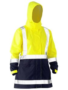 WOMEN'S TAPED TWO TONE HI VIS RAIN JACKET-10-YELLOW/NAVY