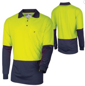 Micromesh L/S Hi-Vis Polo Shirt-L-YELLOW/NAVY