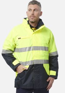 KING GEE 4 IN 1 WATERPROOF WET WEATHER JACKET-L-ORANGE/NAVY
