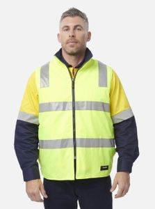 KING GEE 4 IN 1 WATERPROOF WET WEATHER JACKET-L-ORANGE/NAVY