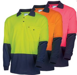 RECYCLED ANTI-MICROBIAL MICROMESH L/S 2 TONE HI-VIS POLO