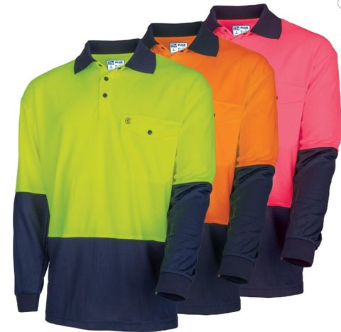 RECYCLED ANTI-MICROBIAL MICROMESH L/S 2 TONE HI-VIS POLO