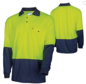 RECYCLED ANTI-MICROBIAL MICROMESH L/S 2 TONE HI-VIS POLO