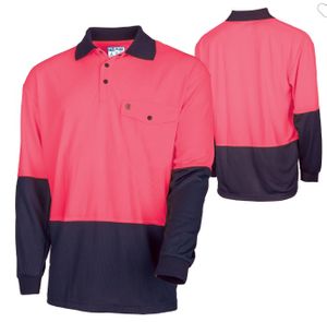 RECYCLED ANTI-MICROBIAL MICROMESH L/S 2 TONE HI-VIS POLO