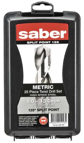 SABRE DRILL BIT SET METRIC 25PCE (1.0-13.0 x 0.5)