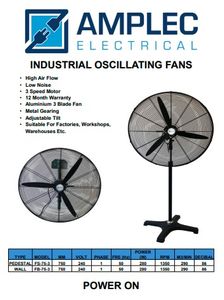 WALL MOUNT FAN INDUSTRIAL GRADE 750MM 3 SPEED 240V AMPLEC
