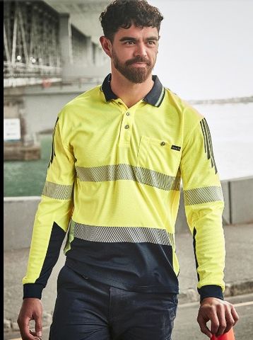 SYZMIK Mens Hi Vis Flux Segmented Tape Long Sleeve Polo