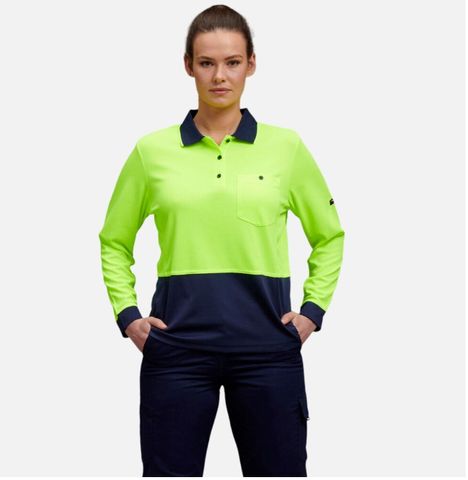 KINGGEE WOMEN'S WORKCOOL HYPERFREEZE HI-VIS LONG SLEEVE POLO SHIRT