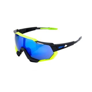 100% Speedtrap Soft Tact Black/Yellow with Blue Lens