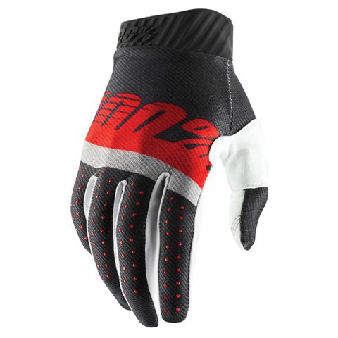 100% Ridefit Steel Grey/Red Gloves