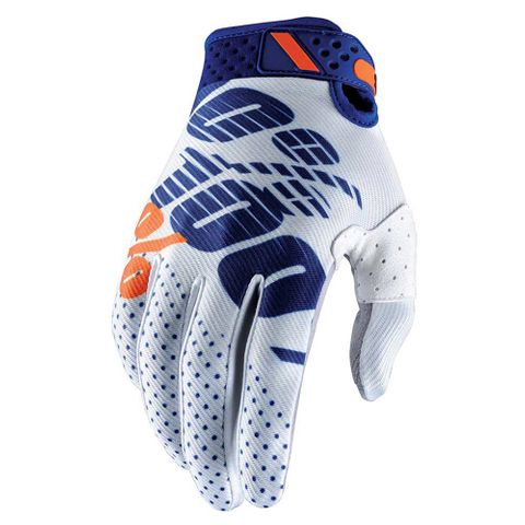 100% Ridefit White/Navy Gloves