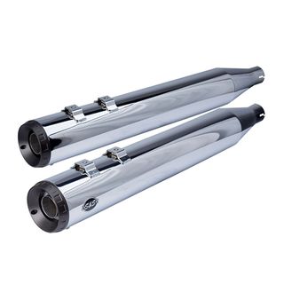 S&S Grand National Slip-On Mufflers Chrome With Black End Caps - 4" For 1995-16 Touring Models, 2009-19 Tri Glide Models