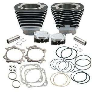S&S 4 1/8" Low Compression Bore Cylinder & Pistons Kit For 124" Hot Set Up Kit For 1999-'06 Big Twins With Stock Cylinder Heads - Wrinkle Black Powder Coat Finish