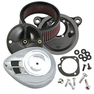 S&S Stealth Air Cleaner Kit With Chrome Airstream Cover For 1999-2006 Hd Big Twin Models With Stock Cv Carb And 2007-2010 Softail Cvo Models